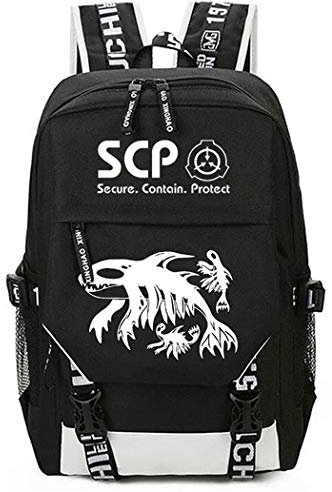 WANHONGYUE SCP Anime Cosplay Schultasche Rucksack Laptop Backpack mit USB-Ladeanschluss Schwarz / 4