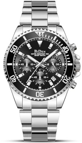 Relojes para Hombre cronógrafo de Acero Inoxidable Impermeable Fecha analógico, de Cuarzo, Negocios Casual Moda Relojes, Black AB, Pulsera