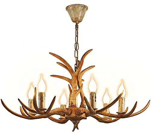 Geweih Kronleuchter mit Antler Decken Leuchte lampe/luster antike Schlafzimmer Lichter Licht antiken Jane Wohnzimmer leuchtet Korridor Vintage-Stil Harz Hirsch Horn (6 Lichter)