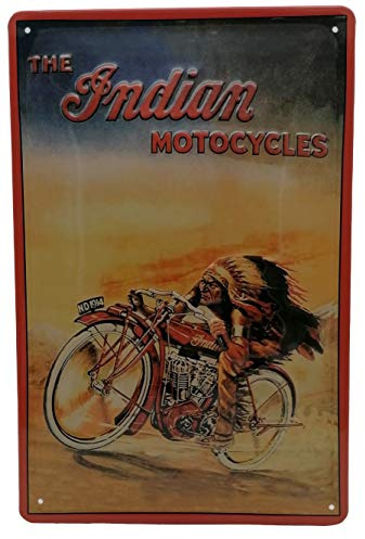 INDIAN Motorcycles - Motorrad Werkstatt Retro Blechschild, hochwertig geprägt, 30 x 20 cm Werbung Reklame-Marke-Schild-Magnet-Metallschild-Werbeschild-Wandschild