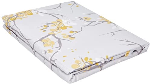 Dreamscene Spring Blossom Duvet Cover with Pillowcase Reversible Oriental Floral Bedding Set, Ochre Yellow Mustard Grey - 3 pieces, Double