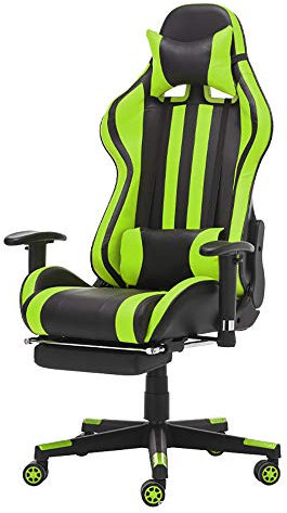 sedia gaming ergonomica con poggiapiedi, E-Sports Sedie da Gaming per computer, Sedia da Gioco con Cuscino Poggiatesta,Green