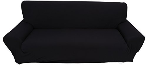 Jacksking Funda para sofá, 7 Colores sólidos, 3 plazas, elástico para el hogar, sofá elástico, Funda Protectora para sofá, Gran Oferta, Protector de Muebles para Sala de Estar(Negro)