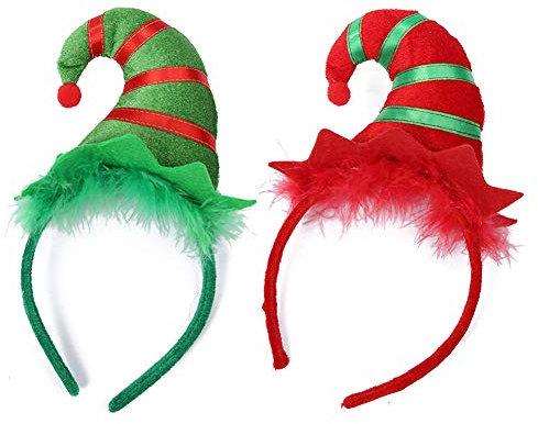 Bandeaux de Noël 2 Serre-tête de Noël Mignon Elf Cheveux Bandeau Chapeaux Costume de Noël Habille Accessoire de Cheveux pour Filles Enfants Femmes Fête Célébration Habille Mascarade Décoration Festive