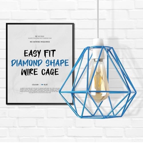 DC VOLTAGE Diamond Shape Pendant Ceiling Light Diamond Metal Wire Basket Cage Desk Lamp with Contemporary Linen Lampshade Bedside Table Lamp for Home Office Bar