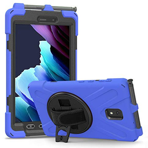 Funda Samsung Galaxy Tab Active 3 8 T570 T575 T577, Híbrido Tres Capas Funda Carcasa Protector con Correa de Mano, 360 Rotación Kickstand para Samsung Galaxy Tab Active 3 8 T570 T575 T577 (azul)