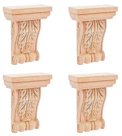 SUPERFINDINGS 4 STK 104x80x33mm Holzschnitzerei Dekoration Holzkonsole Europäische Unbemalte Türdekoration Holz Geschnitzte Ecke Onlay Blatt Holzkonsolen Für Wohnaccessoires