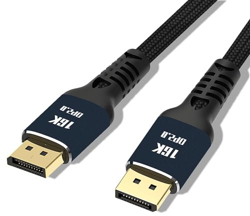 Angusplay 16K Cavo DisplayPort 2.0 2m, Ultra HD 4K@165Hz 144Hz, 16K 10K 8K@60Hz, alta velocità 80Gbps, Display Port cavo 2.0 2 metri intrecciato in nylon, cavo DP 2.0 1.4 1.2