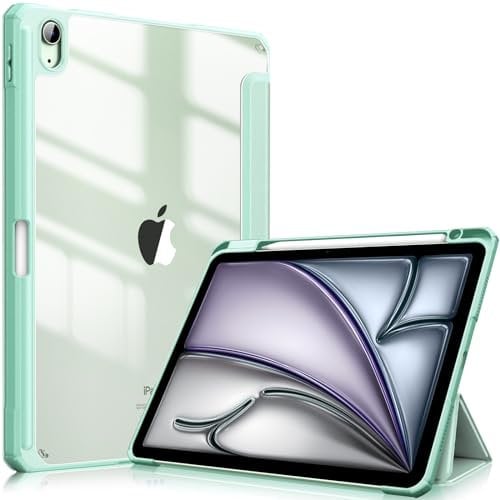 Fintie Hybrid Hülle für iPad Air 11 Zoll M3 2025/ M2 2024, iPad Air 5/4 Gen (2022/2020) 10,9 Zoll mit Stifthalter - Stoßfeste Schutzhülle mit transparenter Hartschale auf der Rückseite, Grün