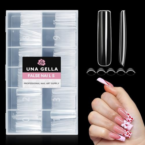 UNA GELLA Extra Lange Falsche Nägeltips 216 Stück Quadratische Nagelspitzen XXL Extra Lang, Full Cover Gerade Spitzen, Ohne C-Kurve, Künstliche Acrylnägel für DIY & Salon