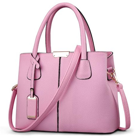 VARLIVOO Borsa da Donna Elegante Borse a Mano Tracolla con Ciondolo Moda in Pelle PU Grande Borsetta per lo Shopping Viaggio Lavoro Ufficio (Rosa)