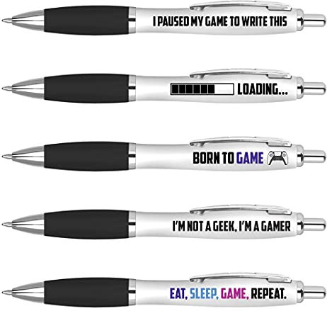 DV DESIGN 5 x Gaming Pens - Eat Sleep Game Repeat Gamer Teen Boys Men Quotes Gift #75731
