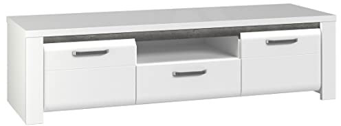 Newroom TV Lowboard Weiß und Betonoptik TV Schrank Modern - 161,1x43,9x52,7 cm (BxHxT) - Fernsehtisch TV Board Rack - [Zanto.Nine] Wohnzimmer Wohnstube Büro