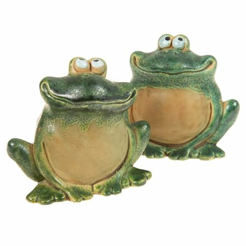 SIDCO Kantenhocker 2 x Frosch Keramik Gartendeko Zaunhocker Blumentopf Kröte Deko