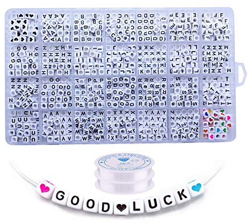 Lnvision 840 Stück BuchstabenPerlen und Kristalllinie A bis Z Love Herz Weiss Acryl Würfelperlen Cube Alphabet BuchstabenPerlen 6x6mm Spacer Zwischenperlen Schmuck DIY Basteln