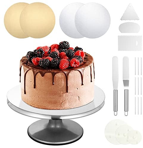 TsunNee 13PCS Cake Stand Aluminum Alloy, 12 Inches Rotating Cake Turntable Decorating Kits with Icing Spatula Comb Icing Smoother Cake Board Cake Supports for Baking Pastries Cupcakes