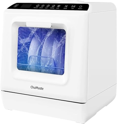 ChuMaste countertop dishwasher, countertop dishwasher with water tank, dryer, upper and lower double spray arms, 360-degree cleaning. Lavaplatos can also be connected to faucets.