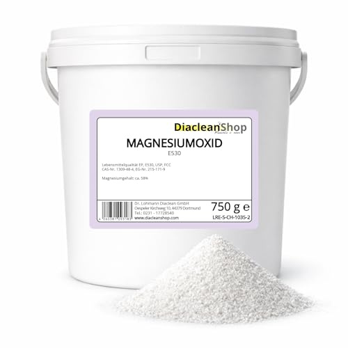 DIACLEANSHOP Magnesiumoxid Pulver 750g Lebensmittelqualität MgO | 58% Magnesiumgehalt Ohne Zusatzstoffe Lebensmittelqualität MgO