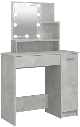vidaXL Schminktisch mit LED Stauraum Frisiertisch Kommode Frisierkommode Kosmetiktisch Spiegel Beleuchtung Schlafzimmer Betongrau 86,5x35x136cm