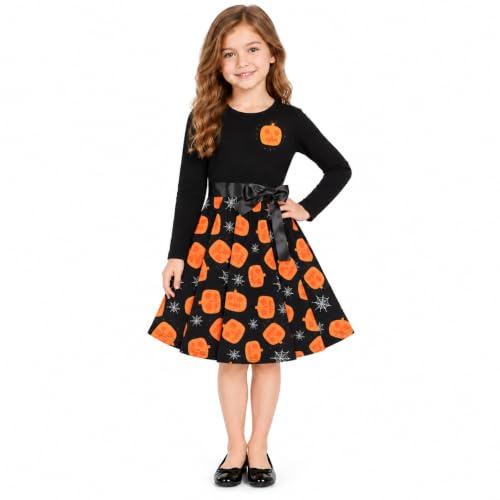 A2Z 4 Kids Girls Spider Web Skull Skater Dress Ages 5-13 Years | Skull Print Flared Outfit For Parties Casual Wear And Seasonal Days