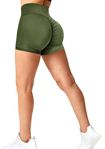 RIOJOY Damen Booty Shorts Scrunch Butt Kurze Leggings Sexy Figurformend Sportshorts Radlerhose Hotpants, Grün XS