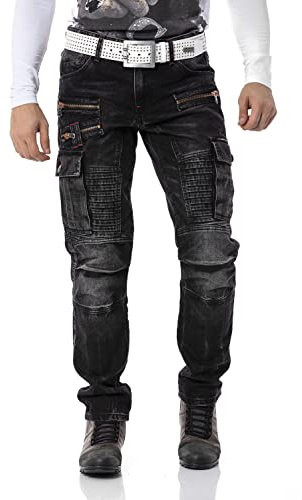 Cipo & Baxx Herren Cargo Jeans Hose CD798 Schwarz W30-L32
