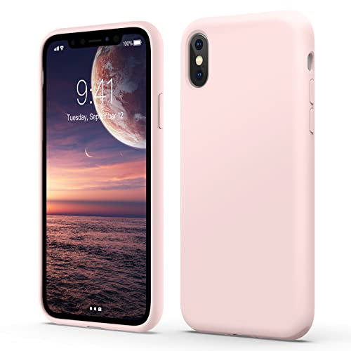 Flyzoo Cover Silicone Liquido per iPhone XS Max 6,5 Pollici, Custodia Protettiva con Tutto Il Corpo Tocco Morbido Setoso, 4 Strati Protezione Completa Antiurto con Fodera in Microfibra, Rosa