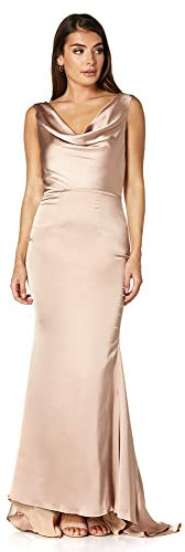 Jarlo London Damen Electra Maxikleid mit Wasserfallfallausschnitt Kleid, Slinky Nude, 40