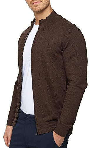 Indicode Uomini Lau Cardigan | Maglia Aperta con Collo Alto in 80% Cotone Dk Brown Mix M