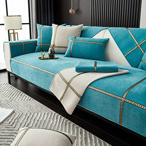 TUCVZVO Sofabezug Sofa Überzug Sofa Couch Cover Anti-Slip, Waschmaschinenfest Sofabezug 1 2 3 4 Sitzer L Form Ecksofa, Sofaschoner rutschfest Für Hunde Pets,Blau,1 pc 90x160cm
