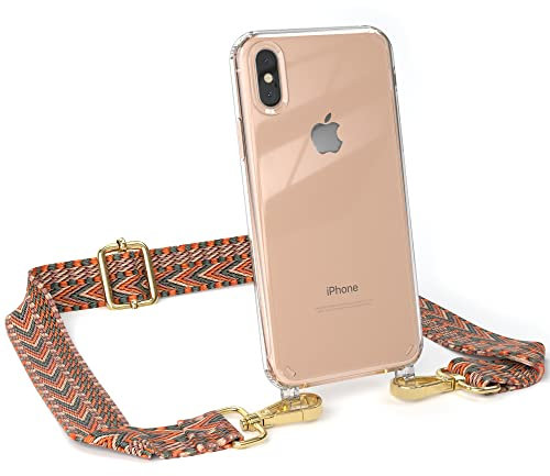 EAZY CASE Handykette - Verstellbarer Trageriemen kompatibel mit iPhone X/XS, Handytaschenband, Handykordel mit Phone Case, Ersatzgurt für Ketten, Orange/Grün - Haken Gold