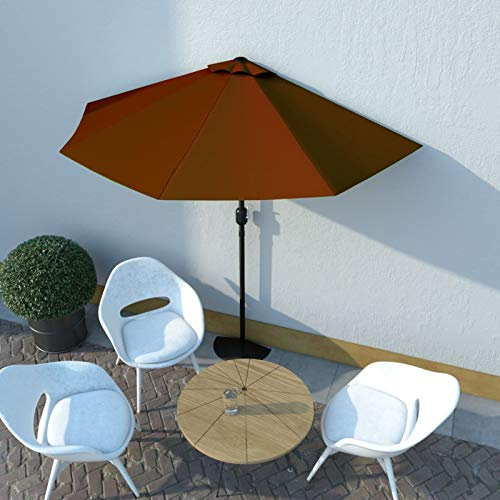Homgoday Balkonschirm Sonnenschirm Halbrund Sonnenschirm Kurbelschirm Schirm Gartenschirm Halbschirm Mit Kurbelsystem Alu-Mast für Balkon und Terrasse Terrakotta 270x135x245cm Halbrund