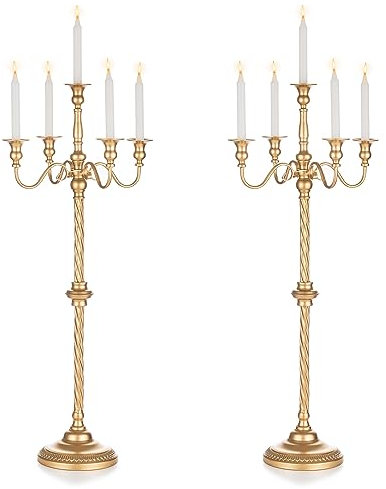 Inweder Kandelaber Kerzenständer Hochzeits Bodenkandelaber: 2 Stück Gold 5-Armiger Kandelaber 88cm Hohe Metall Kerzenhalter Vintage für Weihnachten Tischdekoration Veranstaltungen Zeremonie Empfang