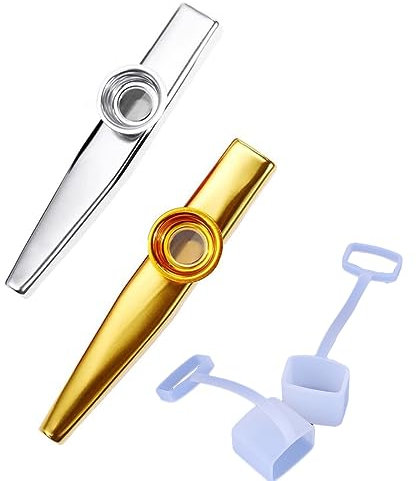 DDKY 2 Stück Kazoo Kazoo und 2 Silikon-Schutzhüllen Set aus Metall Musik Für Einsteiger und Musikliebhaber