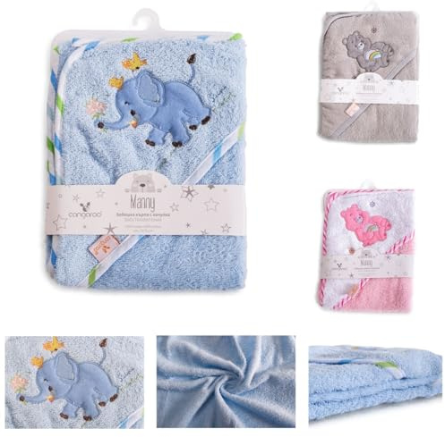 Cangaroo Baby-Kapuzenhandtuch Manny 76 x 76 cm Babyhandtuch Tiermotiv Baumwolle, Farbe:blau