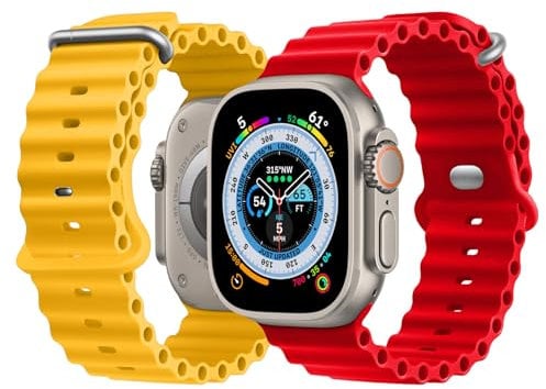 NUKELOLO Soft Silicone Sport for Cinturino 49mm 45mm 44mm 42mm 41mm 40mm 38mm (Giallo/Rosso, 49/45/44mm)