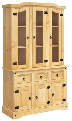 vidaXL Massivholz Highboard Anrichte Wohnzimmerschrank Vitrinenschrank Buffetschrank Landhaus Corona 112x43x196 Braun Mexikanische Kiefer