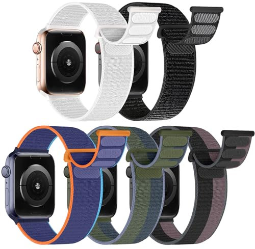 chinbersky 5 Pack Sport Loop Bracelet Compatible avec Bracelet Apple Watch 41mm 40mm 38mm, Réglable Nylon Textile Bracelet de Remplacement Pour iWatch Ultra Séries 9/8/7/6/5/4/3/2/1/SE
