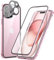 MIMGOAL 360 Grad Hülle für iPhone 15, Magnetische Adsorption Metallrahmen Ganzkörper Schutzhülle Vorne Hinten Gehärtetes Glas Transparente Full Case Dünn Handyhülle Cover,Pink