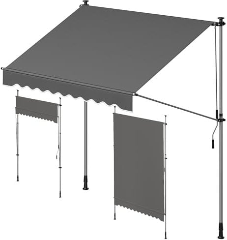 SONGMICS Toldo Retráctil Exterior, Toldo Regulable en Altura de 220-300 cm, con Manivela para Balcón, Jardín, Patio, 200 x 120 cm, Gris Antracita GSA202G02