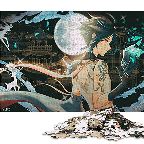 1000-teilige Puzzles für Erwachsene und Kinder, Genshin Impact Xiao-Holzpuzzles mit passendem Poster und Quizblatt, 50 x 75 cm