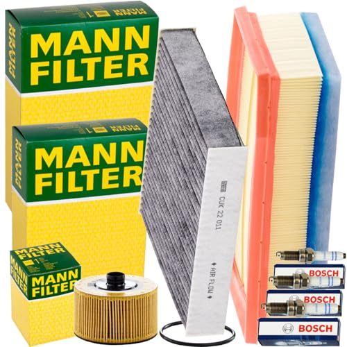 Mann Filter Inspektionspaket | C27030, (lx 3542)+CUK22011+HU10002z+3x 0242135517 passend für Logan Sandero 2 Clio 4
