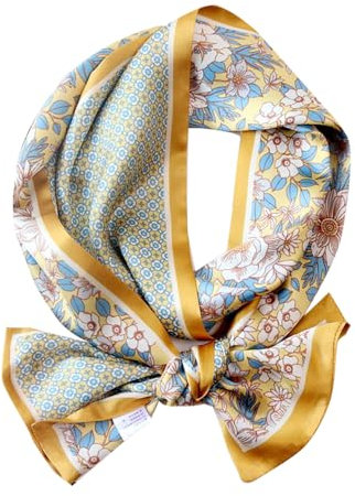 MEISEE Schal aus 100 % Maulbeerseide für Damen, 150 x 16 cm lang, Kopftuch, Halstuch, Haarwickel und Schal, in Geschenkverpackung, Blaue und weiße Blumen, Small