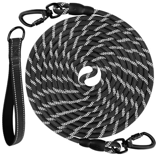 Joytale Training Leads for Dogs, Padded Handle Long Line Dog Lead, 5m 10m 15m 20m Long Leash for Training, Play, Camping, Backyard Tie Out, Black, 15M