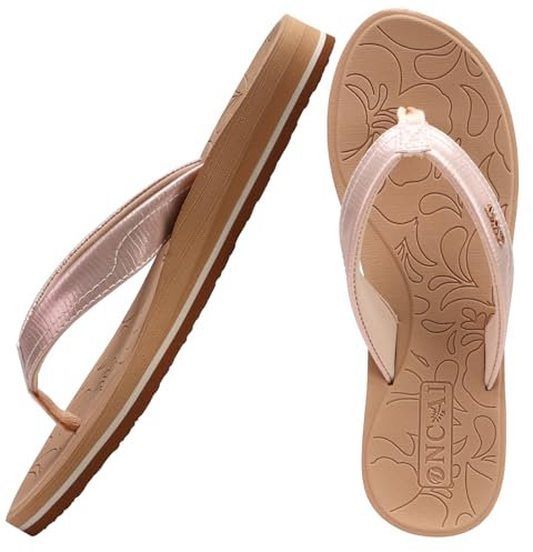 ONCAI Tongs Femmes,Yoga Mat Anti-dérapant Tongs mode Sandales Plage d'été Pantoufles avec soutien de la voûte plantaire Semelles Eva légères Couleur Beige Taille 38