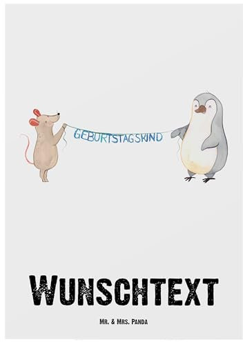 Mr. & Mrs. Panda Personalisierte Postkarte Maus Pinguin Geburtstag - Geschenke, Ansichtskarte mit Namen, Geburtstage, Wunschtext, Karte, Happy Birthday, Grußkarte, Geschenk, Bedrucken