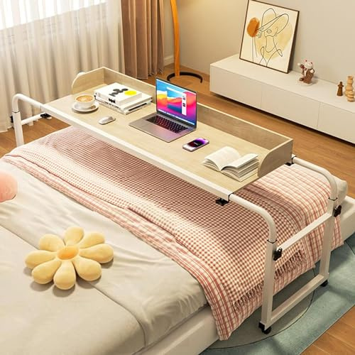 GXQFC Bett Tisch für Laptop, Krankenhausbetttisch Mobiler Computertisch Großer Beweglicher Zeichentisch Betttisch Höhenverstellbar 65-95 cm für Das Heimbüro(Color:Holz)