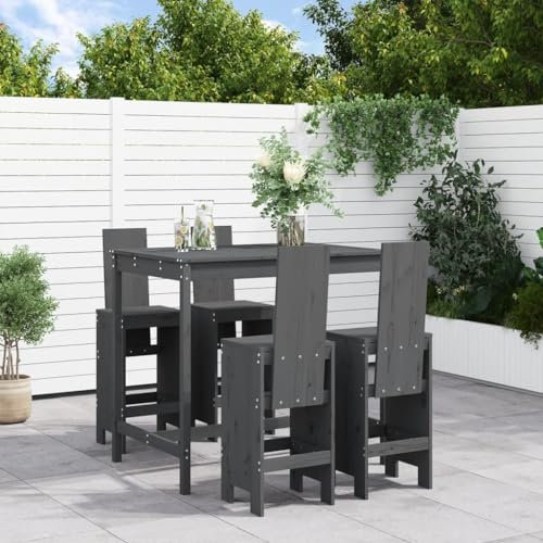 BaraSh Set de Mesa y taburetes Altos jardín 5 Piezas Muebles Comedor Mesa Alta Cocina con taburetes mesas y sillas Madera Pino Gris 3157777