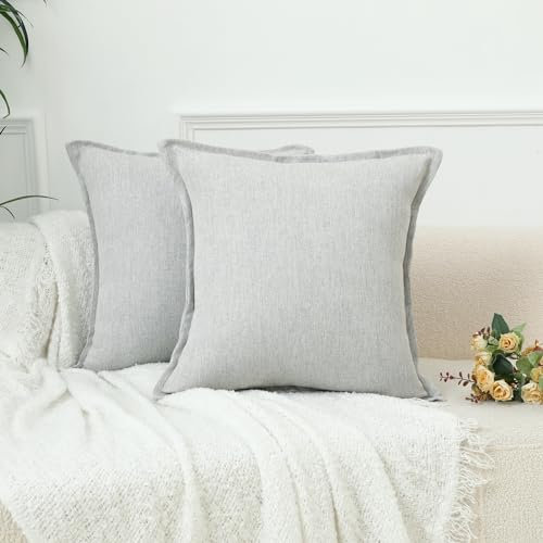 LIGICKY 2er Set Neutrales Leinen Kissenbezug 50x50 cm Grau Dekorative Kissenhülle Zierkissenbezüge Rustikales Bauernhaus Boho Wohnkultur Kissenbezüge Sofakissen für Wohnzimmer Couch Auto