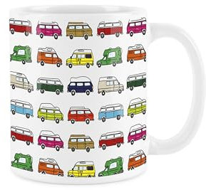 Purely Home Campervan Mug - Novelty Colourful Vehicle Travelling & Camping Holiday Gifts- Tea/Coffee Present Ceramic Cup for Travel Lovers